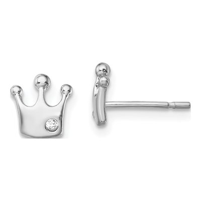 Sterling Silver CZ Crown Stud Earrings