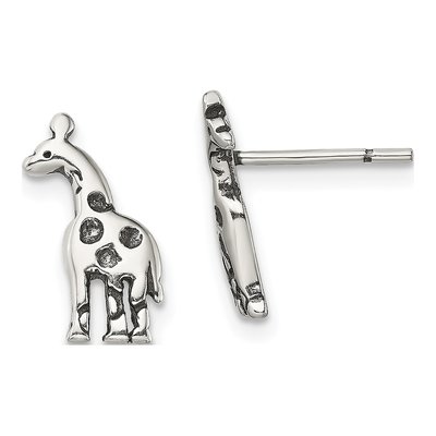 Sterling Silver Antiqued Giraffe Stud Earrings