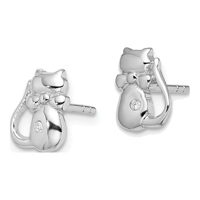 Sterling Silver CZ Cat Stud Earrings – view 3