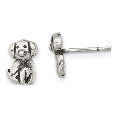 Sterling Silver Antiqued Dog Stud Earrings