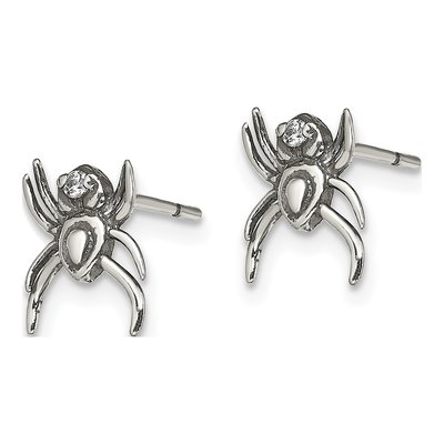 Sterling Silver CZ Antiqued Spider Stud Earrings – view 3