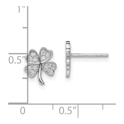 Sterling Silver Round CZ Leaf Clover Stud Earrings – view 5
