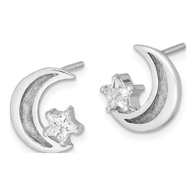 Sterling Silver CZ Moon Star Stud Earrings – view 3