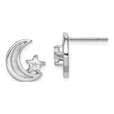 Sterling Silver CZ Moon Star Stud Earrings