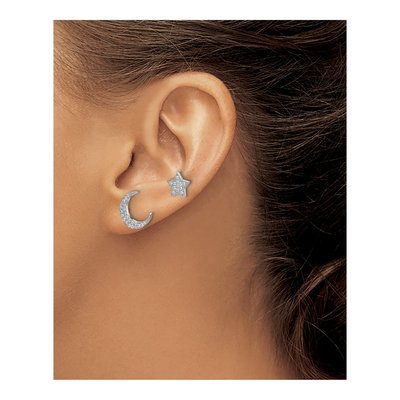 Sterling Silver Round CZ Star Moon Stud Earrings – view 4