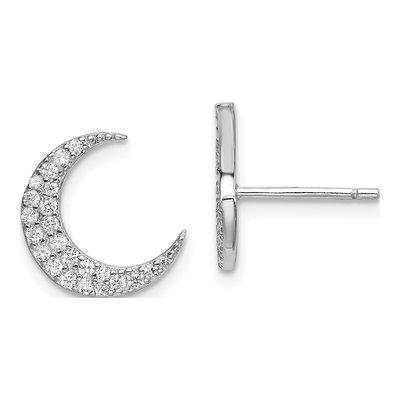 Sterling Silver Round CZ Star Moon Stud Earrings – view 5