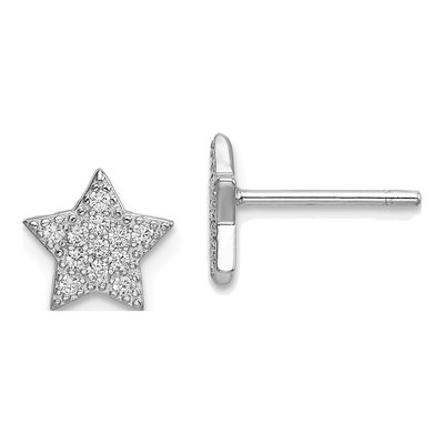 Sterling Silver Round CZ Star Moon Stud Earrings – view 6