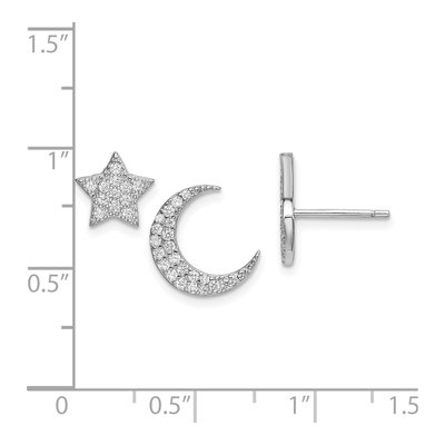 Sterling Silver Round CZ Star Moon Stud Earrings – view 7
