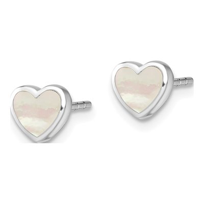 Sterling Silver Mother of Pearl Heart Stud Earrings – view 2