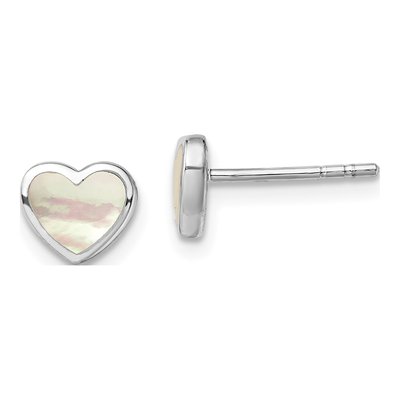 Sterling Silver Mother of Pearl Heart Stud Earrings