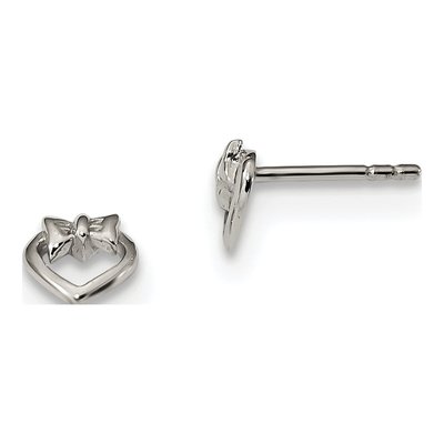Sterling Silver Open Heart Bow Stud Earrings