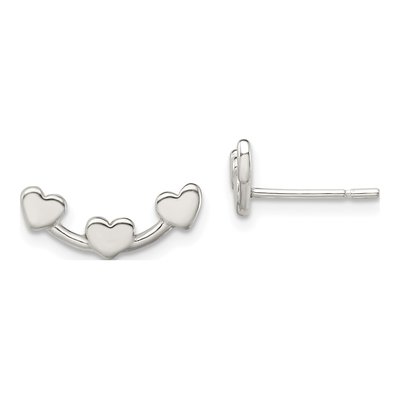 Sterling Silver 3-Heart Stud Earrings