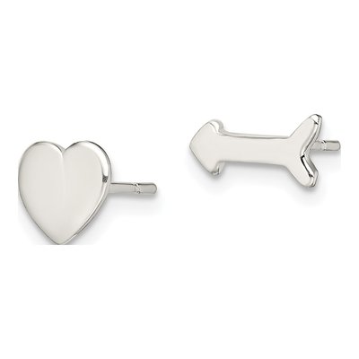 Sterling Silver Heart Arrow Stud Earrings – view 3