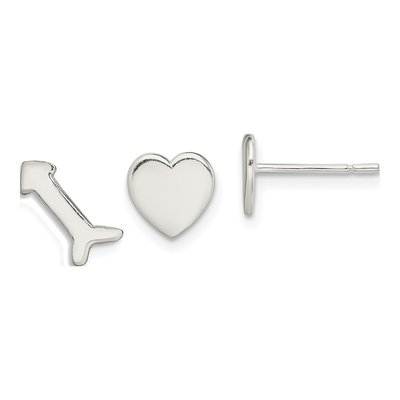 Sterling Silver Heart Arrow Stud Earrings