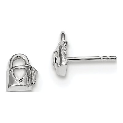 Sterling Silver Lock Key Stud Earrings