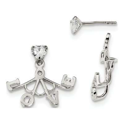 Sterling Silver CZ LOVE Front Back Dangle Earrings