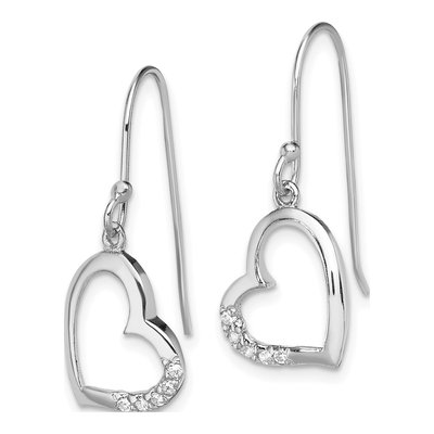 Sterling Silver CZ Heart Dangle Earrings – view 3