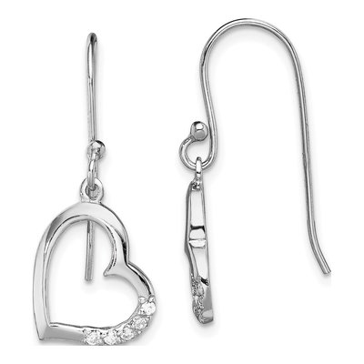 Sterling Silver CZ Heart Dangle Earrings