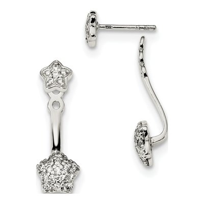 Sterling Silver CZ Star Front Back Dangle Earrings