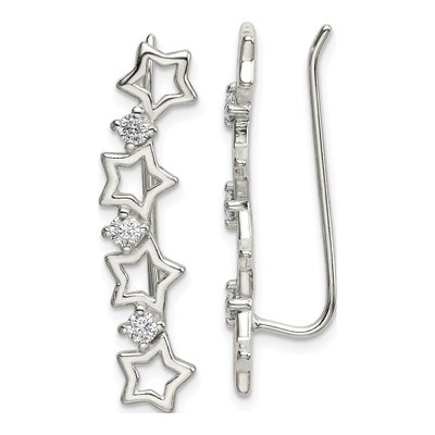 Sterling Silver CZ Star Ear Climber Threader Earrings