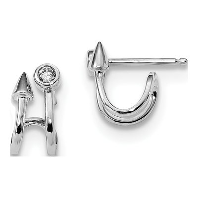 Sterling Silver 13mm CZ J- Hoop Earrings