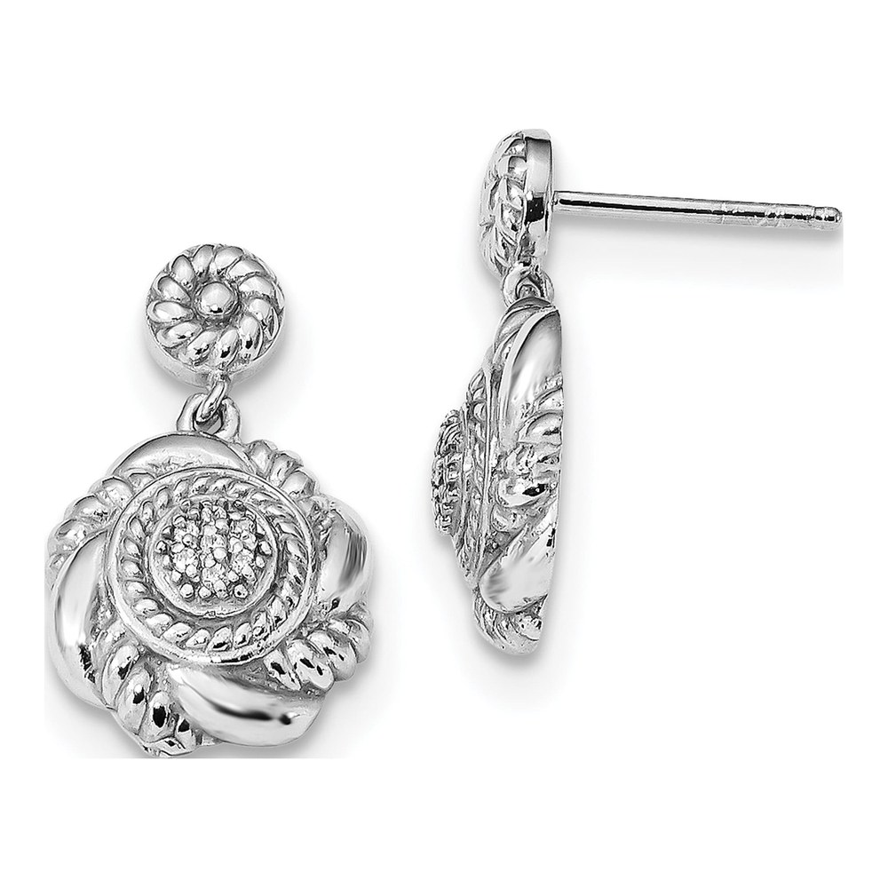 Sterling Silver Rhodium-Plated Fancy Cz Circle Dangle Post Earrings