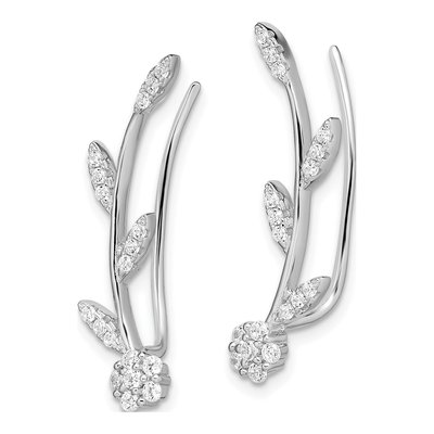 Sterling Silver CZ Flower Ear Climbers Threader Earrings – view 3