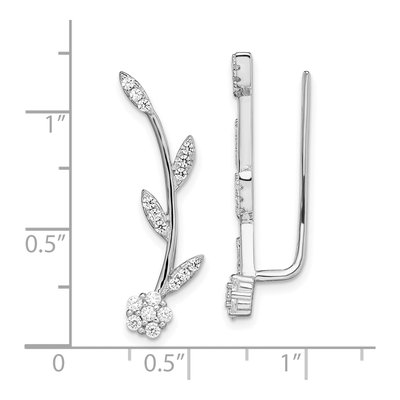 Sterling Silver CZ Flower Ear Climbers Threader Earrings – view 5