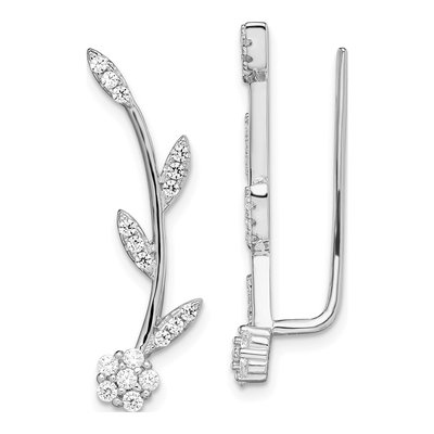Sterling Silver CZ Flower Ear Climbers Threader Earrings