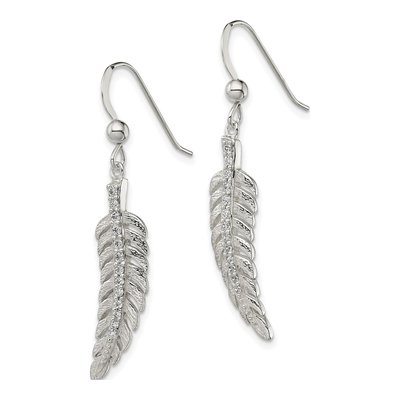 Sterling Silver CZ Feather Dangle Earrings – view 3
