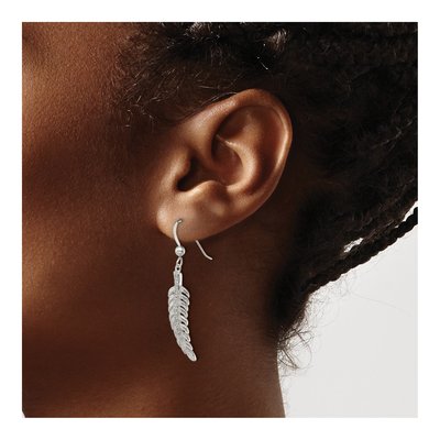Sterling Silver CZ Feather Dangle Earrings – view 4