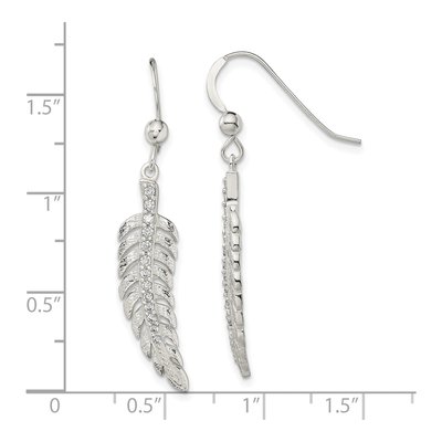 Sterling Silver CZ Feather Dangle Earrings – view 5