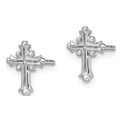 Sterling Silver Budded Cross Stud Earrings – view 3
