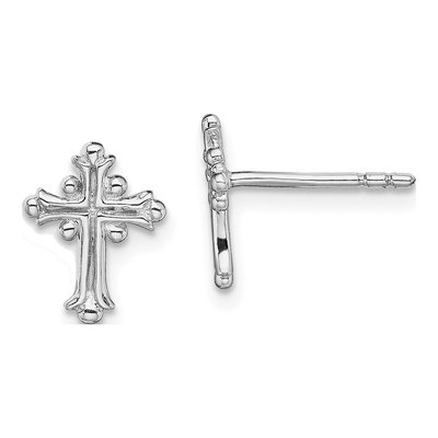 Sterling Silver Budded Cross Stud Earrings
