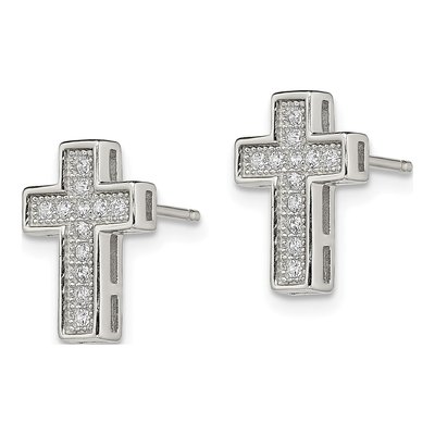 Sterling Silver Round CZ Cross Stud Earrings – view 3