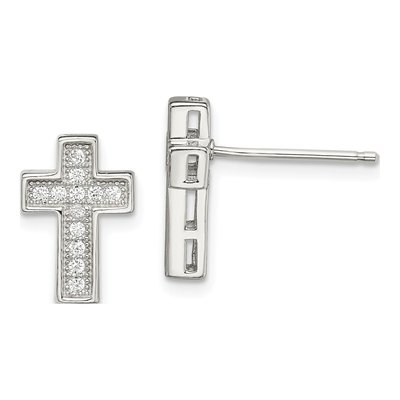 Sterling Silver Round CZ Cross Stud Earrings