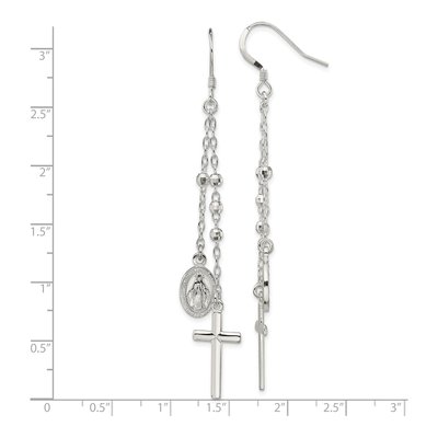 Sterling Silver Miraculous Medal Cross Dangle Earrings – view 5