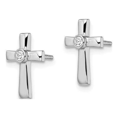 Sterling Silver Round CZ Cross Stud Earrings – view 3