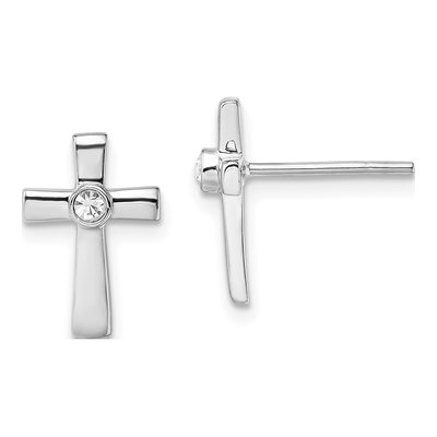 Sterling Silver Round CZ Cross Stud Earrings