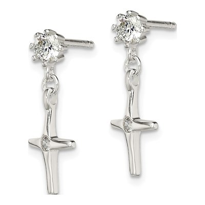 Sterling Silver CZ Cross Dangle Earrings – view 3