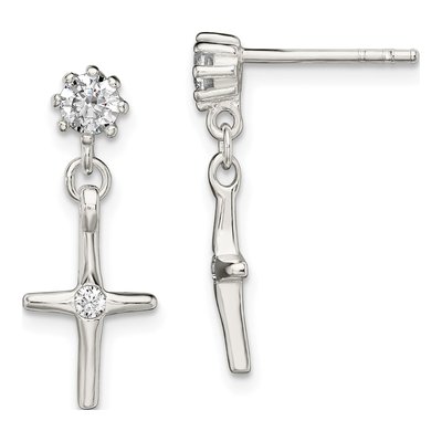 Sterling Silver CZ Cross Dangle Earrings