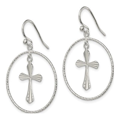Sterling Silver Cross Circle Dangle Earrings – view 3