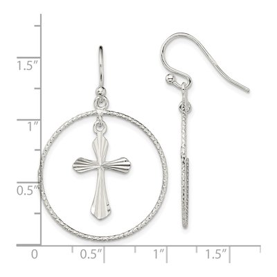 Sterling Silver Cross Circle Dangle Earrings – view 5