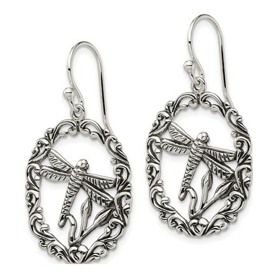Sterling Silver Antiqued Dragonfly Dangle Earrings – view 3