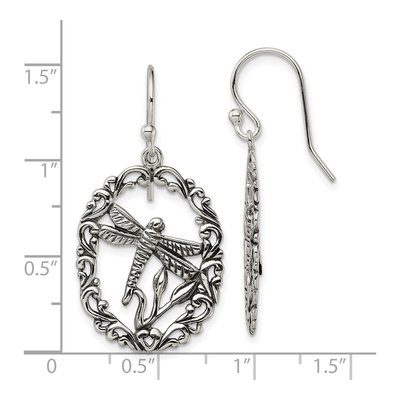 Sterling Silver Antiqued Dragonfly Dangle Earrings – view 5