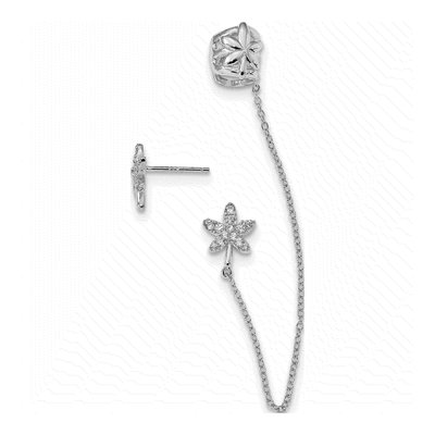 Sterling Silver CZ Leaf Cuff Dangle Earrings
