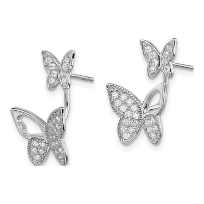Sterling Silver CZ Butterfly Front Back Dangle Earrings – view 3