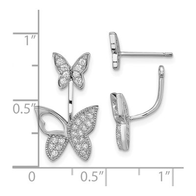Sterling Silver CZ Butterfly Front Back Dangle Earrings – view 5