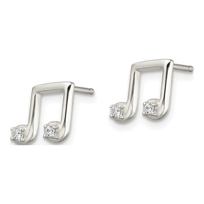 Sterling Silver CZ Musical Notes Stud Earrings – view 3