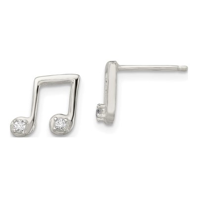 Sterling Silver CZ Musical Notes Stud Earrings
